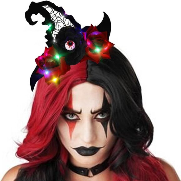 LED Witch Hat Headband Light Up Halloween Hair Accessory for Women - Picture 5 of 6